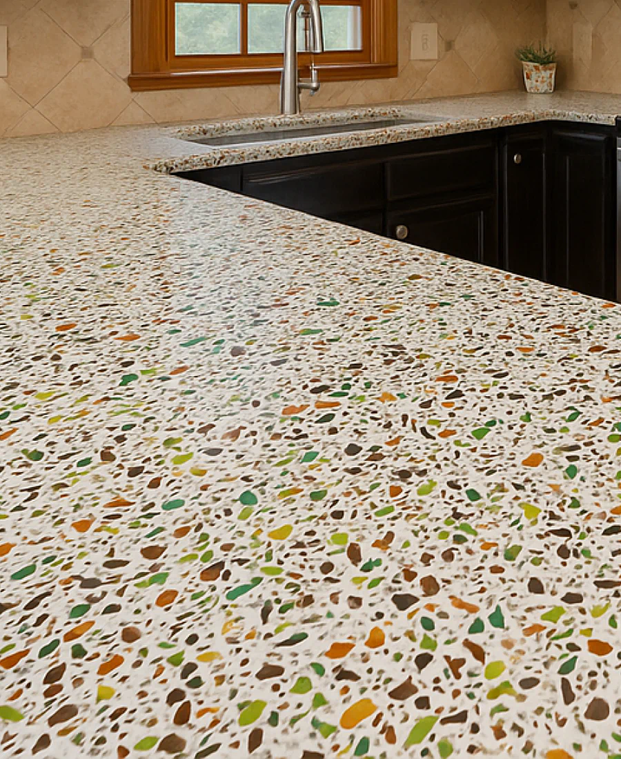 recycled glass tops installed